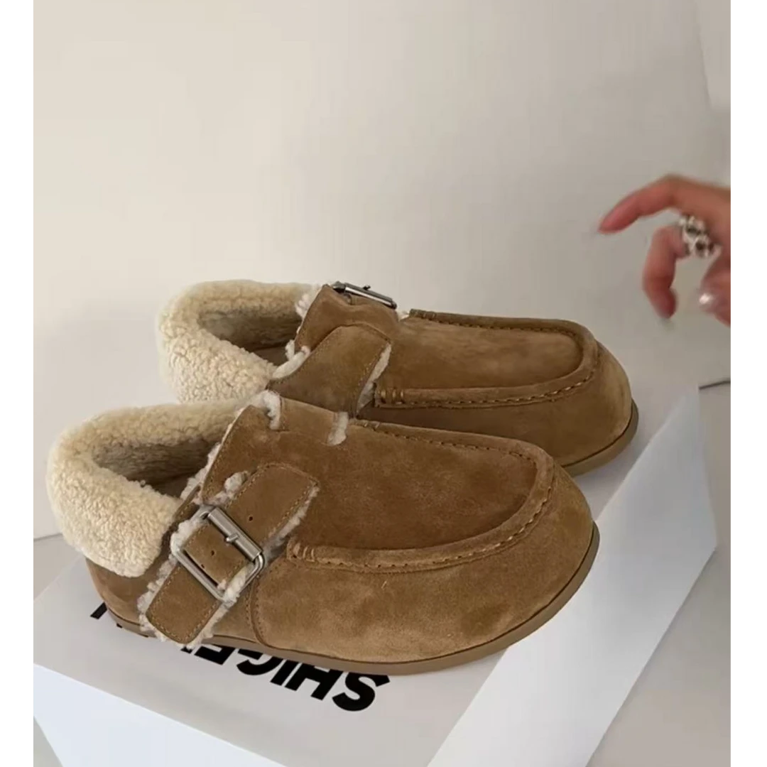 诗歌兰女鞋新款时尚百搭羊羔毛一脚蹬复古勃肯鞋棉鞋