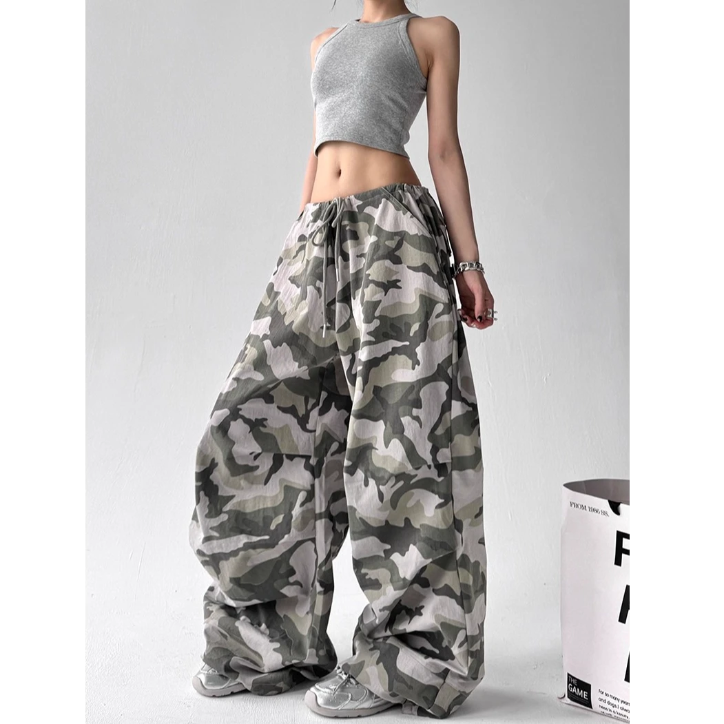 今年流行复古迷彩阔腿裤女夏装新款宽松chic韩系穿搭休闲工装裤
