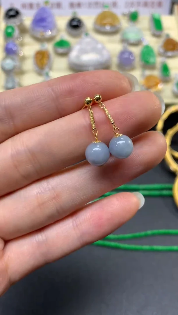 翡翠18K金镶嵌耳饰耳饰|500+50