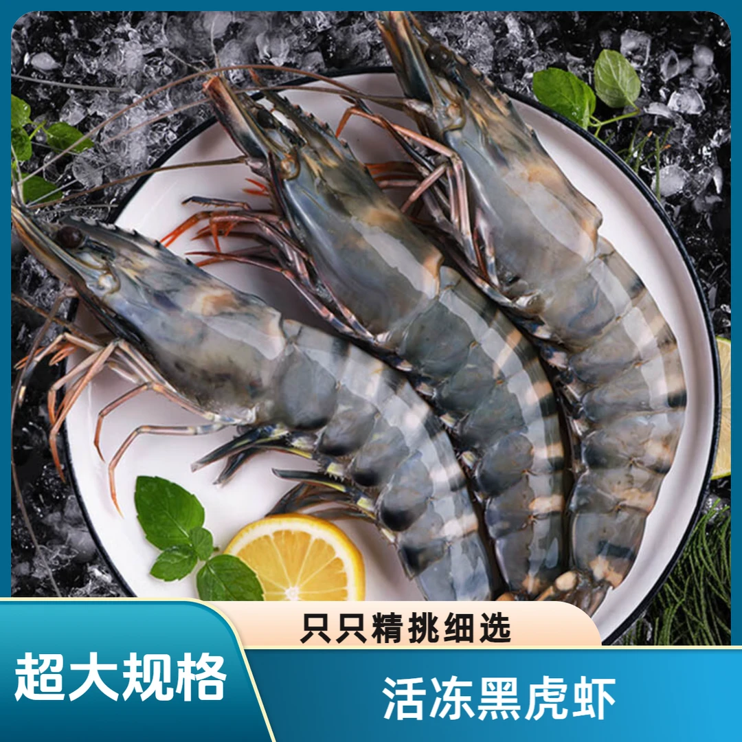 新鲜活冻黑虎虾 鲜冻老虎虾 1620超大规格 3斤/盒*1盒 25-30只/盒