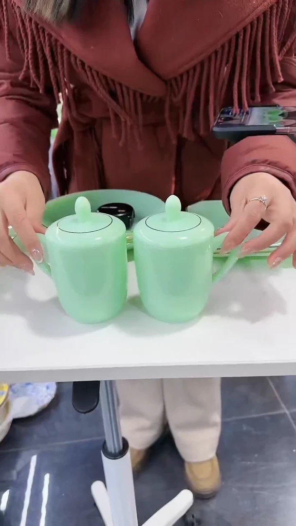 【闪购商品】瓷片水杯盖杯一对景德镇陶瓷