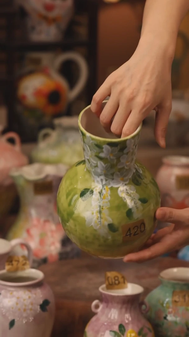 陶瓷420景德镇设计师手作花器摆件侘寂风
