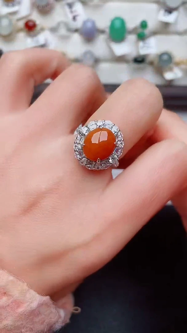 银S925镶嵌戒指翡翠...