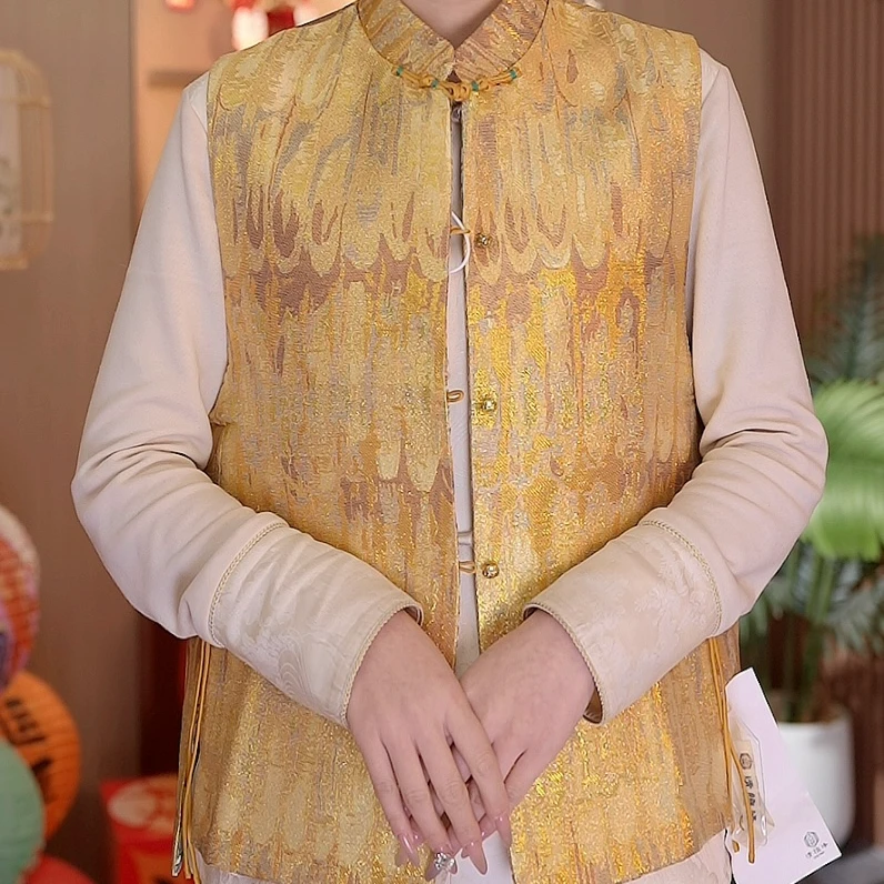 【金雀翎】双面穿国风织金新中式马甲新款2025A0956—七月