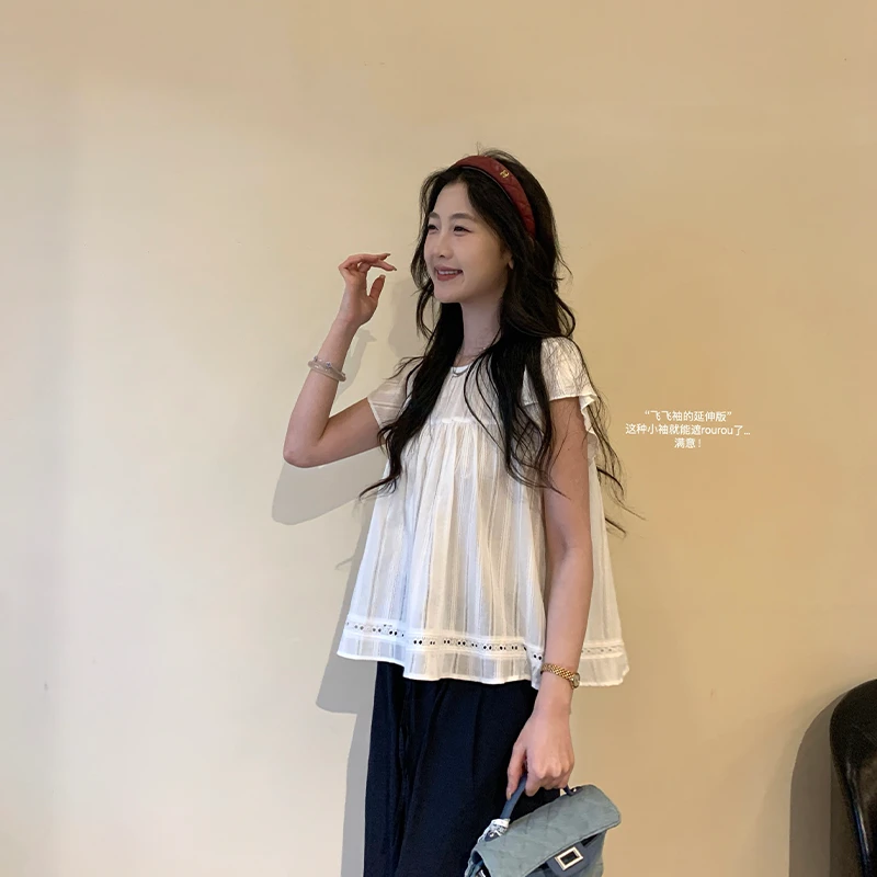 【闵笑一】木香 小清新小众设计夏季新款简约圆领短袖衬衫女上衣