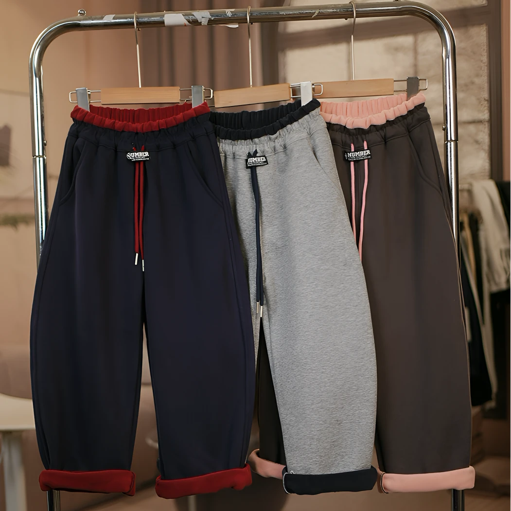 【拼腰绒撞色】儿童秋冬纯色加绒弯刀裤阔腿裤百搭宽松潮流中大童