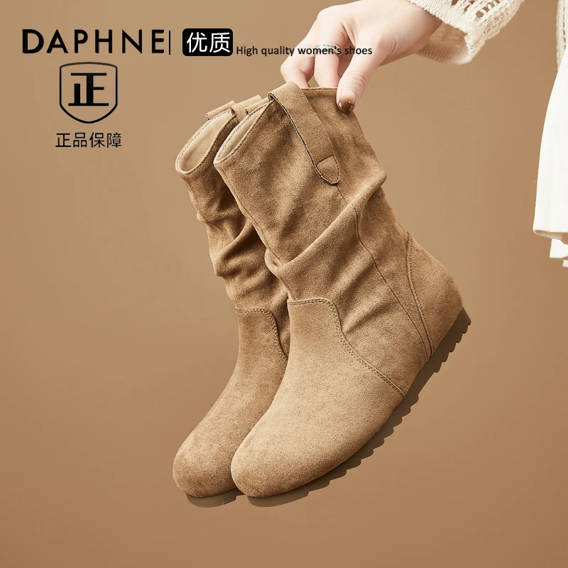 达芙妮爆款中筒靴女2025新款秋季超火靴子女美拉德平底时装靴短靴