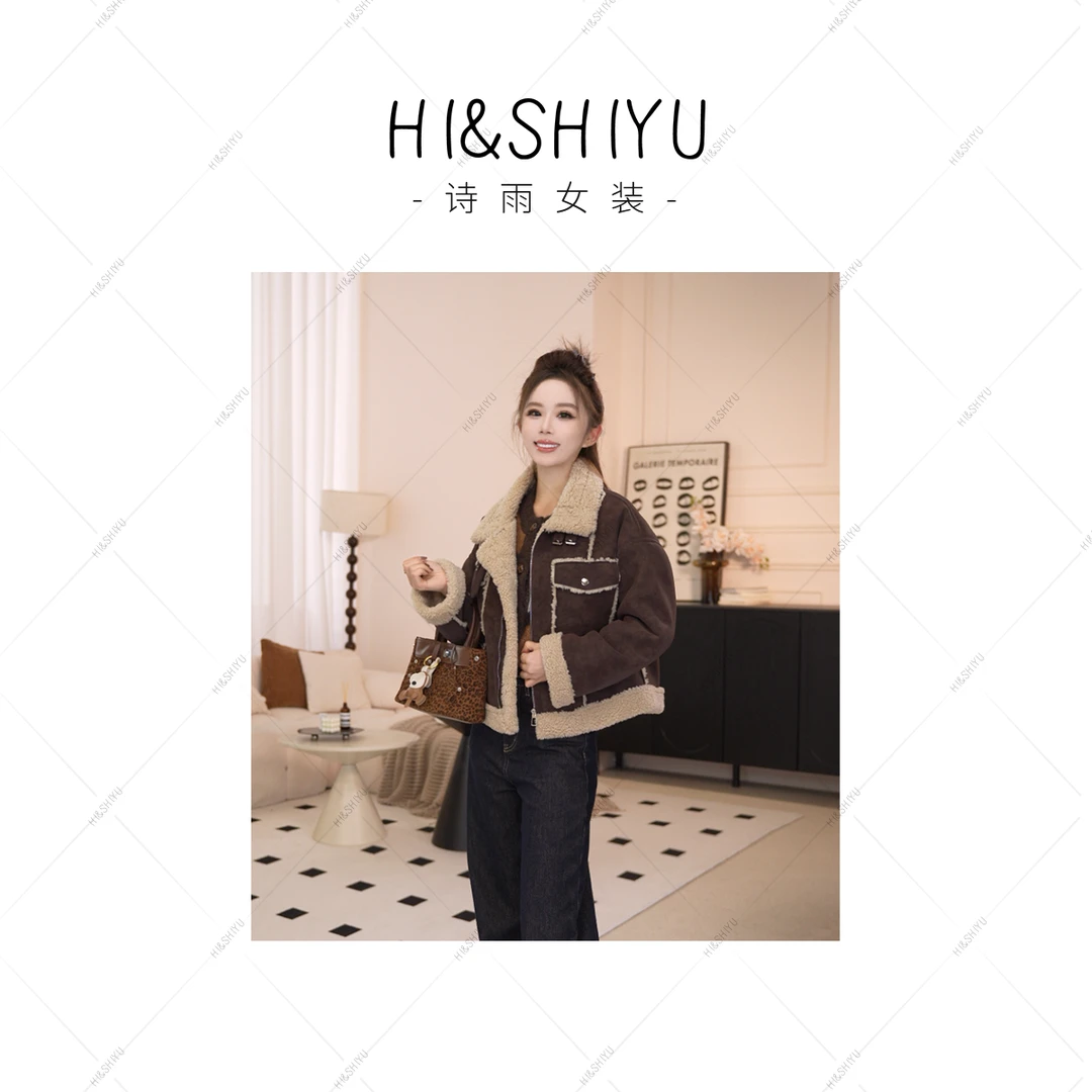 HISHIYU【暖洋洋】冬季加厚皮毛一体外套