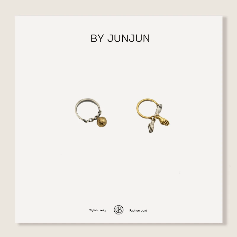 ByJunjun 925银戒指 【守护地球】纯银做旧镀金戒指