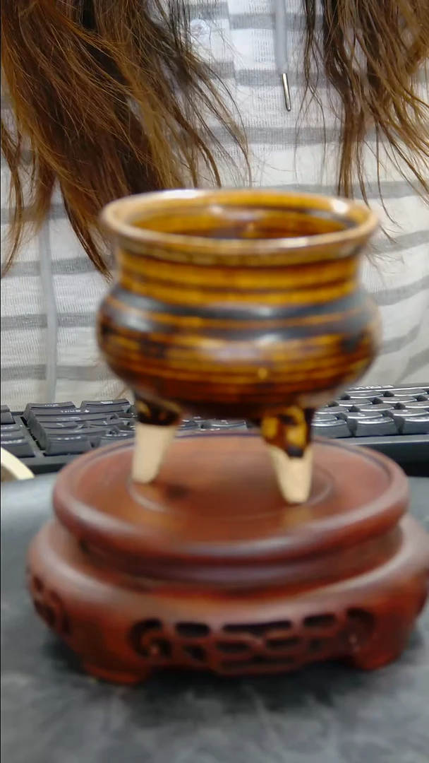 炉耀州窑三足炉#1084#瓷器