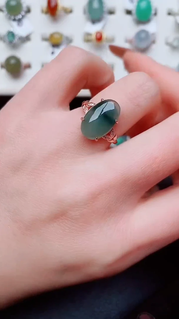 银S925镶嵌戒指翡翠...