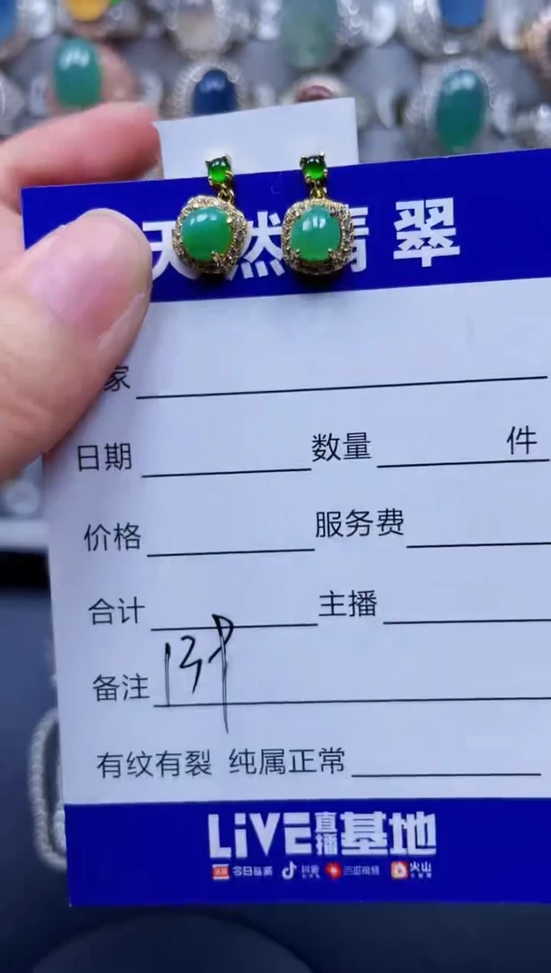 银S925镶嵌翡翠耳饰139
