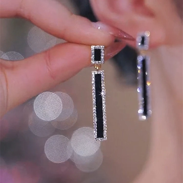 锌合金耳饰 韩国时尚气质长款闪钻耳环个性百搭几何耳钉耳饰