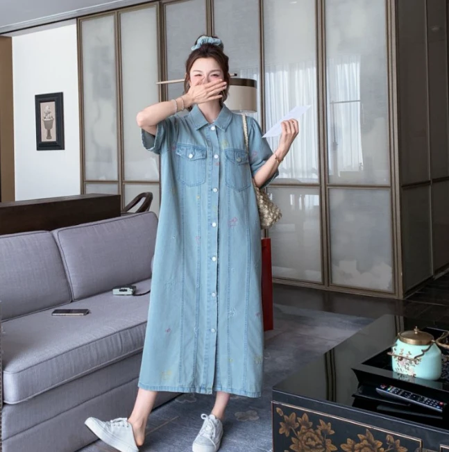 2025新品夏季牛仔印花连衣裙女