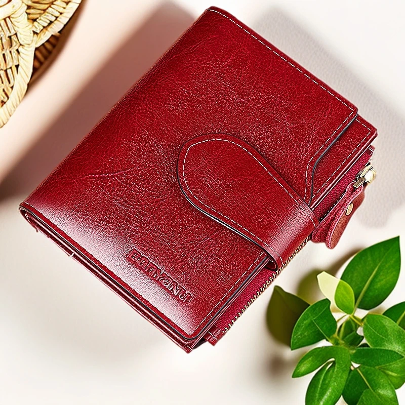 女士钱包2024新款招财风水短款真皮大容量多功能时尚女款折叠卡包