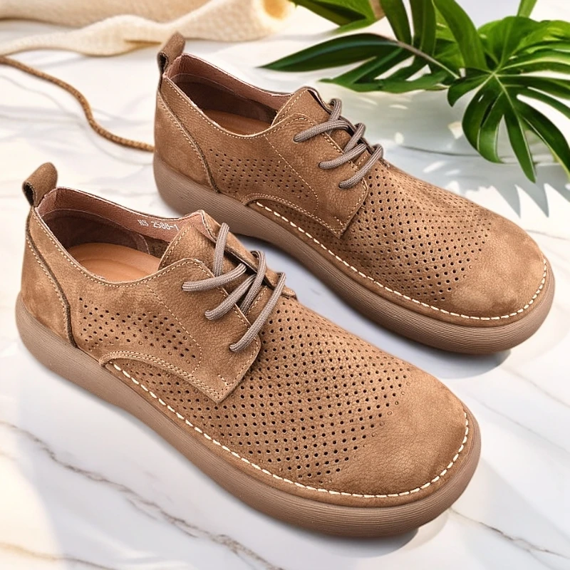 鞋子透气复古百搭时尚休闲鞋镂空圆头单鞋学院风休闲皮鞋