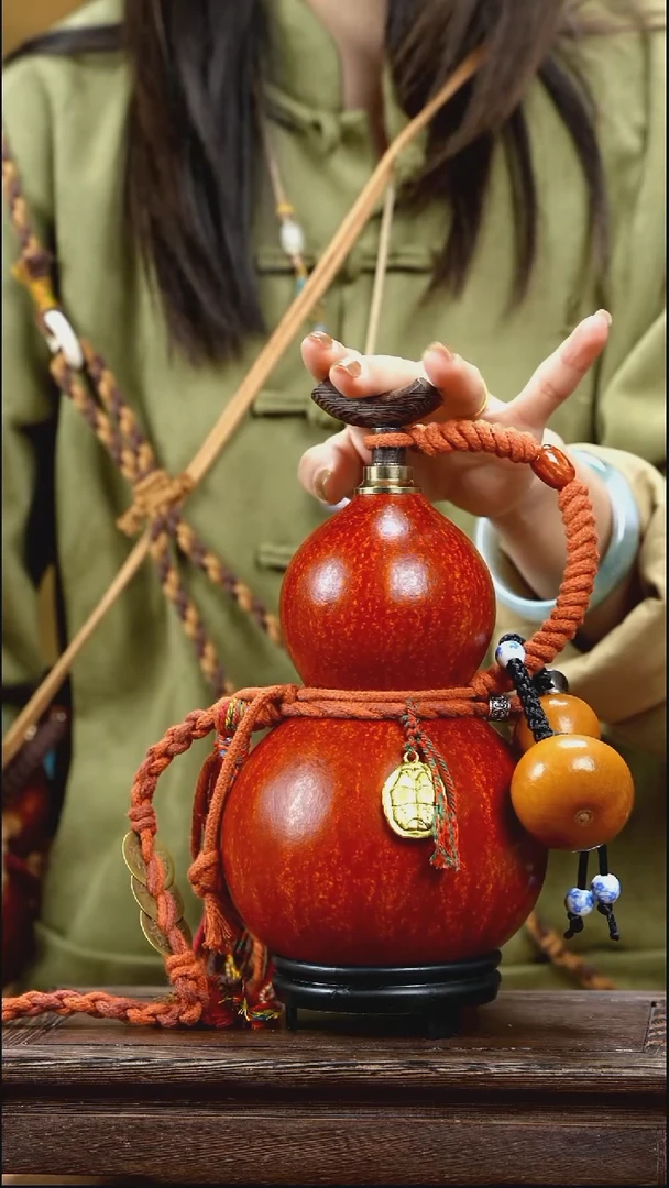 YT046精品藏绳款天然酒葫芦（一物一拍）+原色小手捏