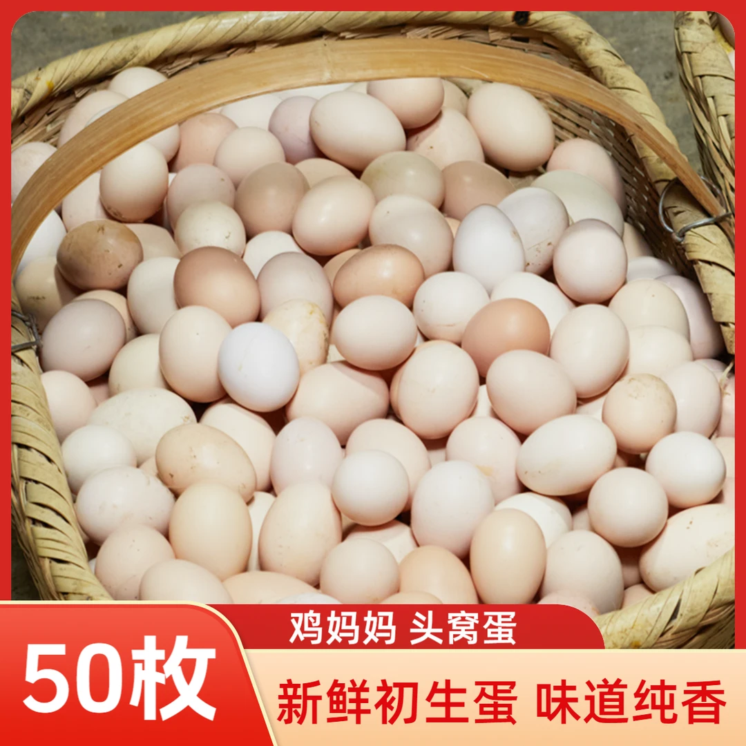 【50枚初生蛋】果园散养头窝鸡蛋 新鲜营养开产土鸡蛋 净重3.5-4斤T