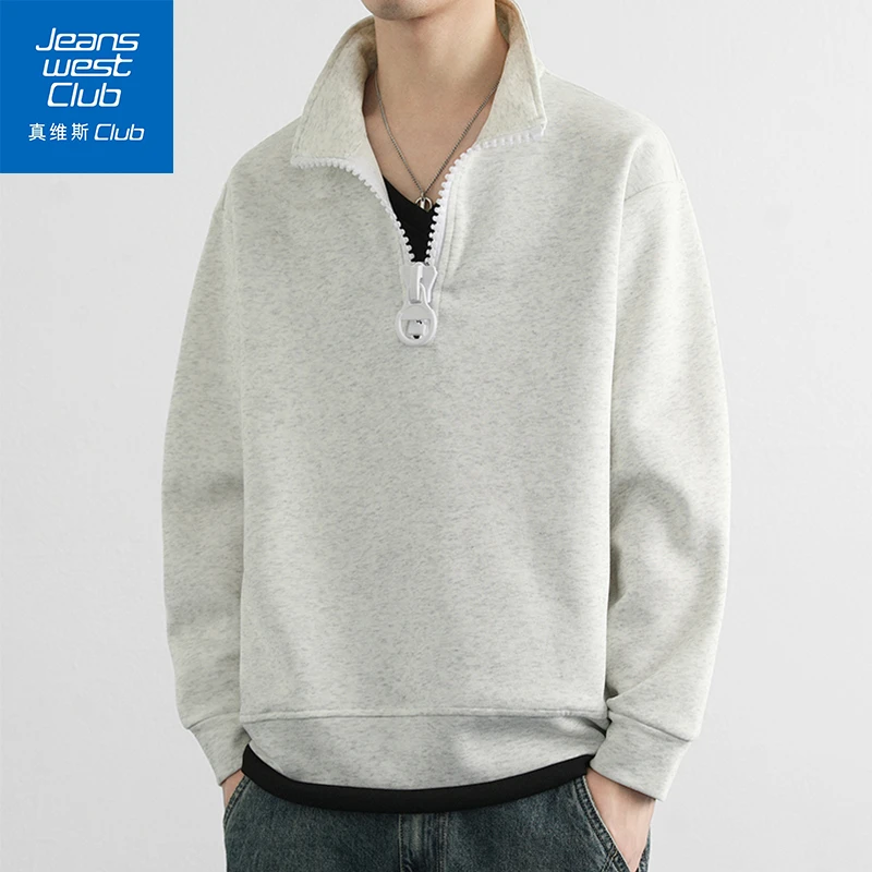 真维斯club秋季复古简约纯色半拉链套头卫衣潮牌日系宽松百搭上衣