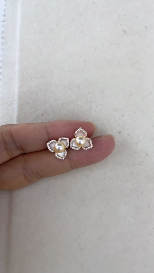 银S925镶嵌海水珍珠耳饰耳钉5-6