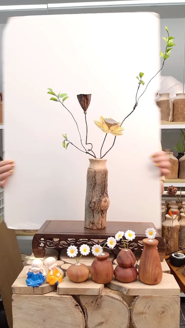 木实木花瓶自然裂纹，随机木纹，一个