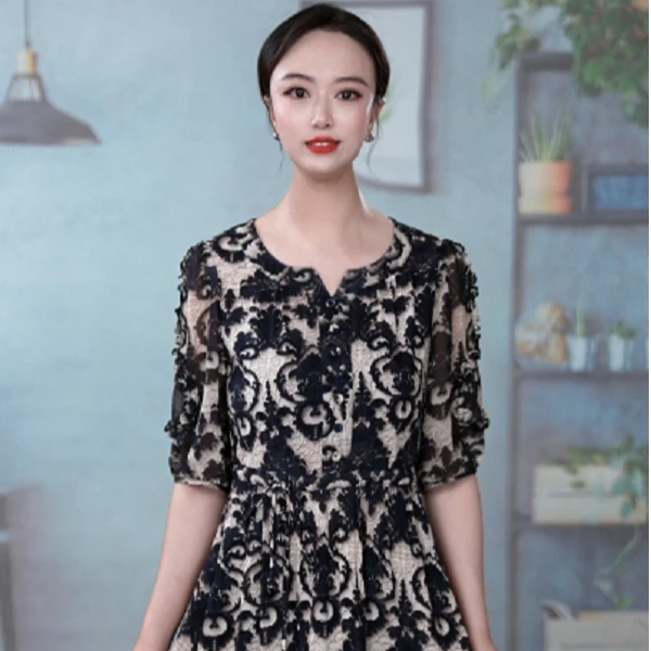 法式减龄大气修身优雅气质时尚显瘦连衣裙M-4XL