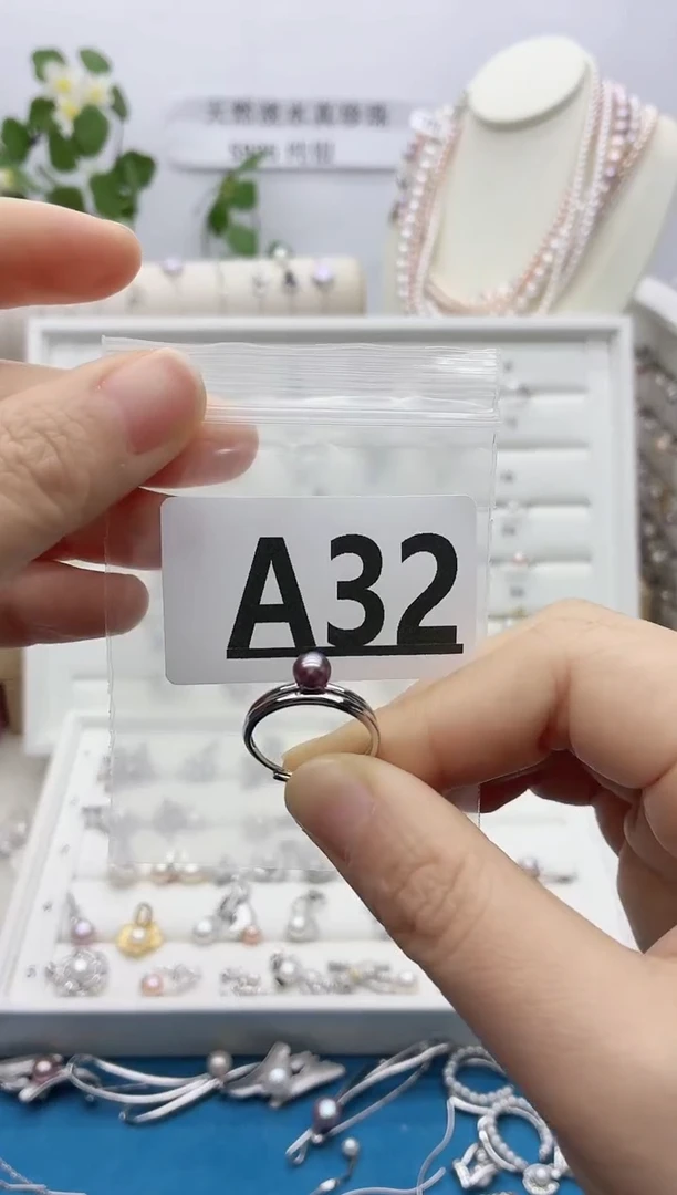 银S925镶嵌戒指淡水珍珠螺***塔A32