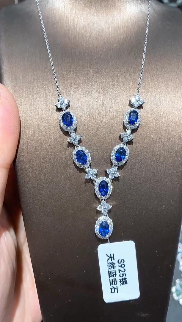 颈饰蓝宝石银S925镶嵌项链