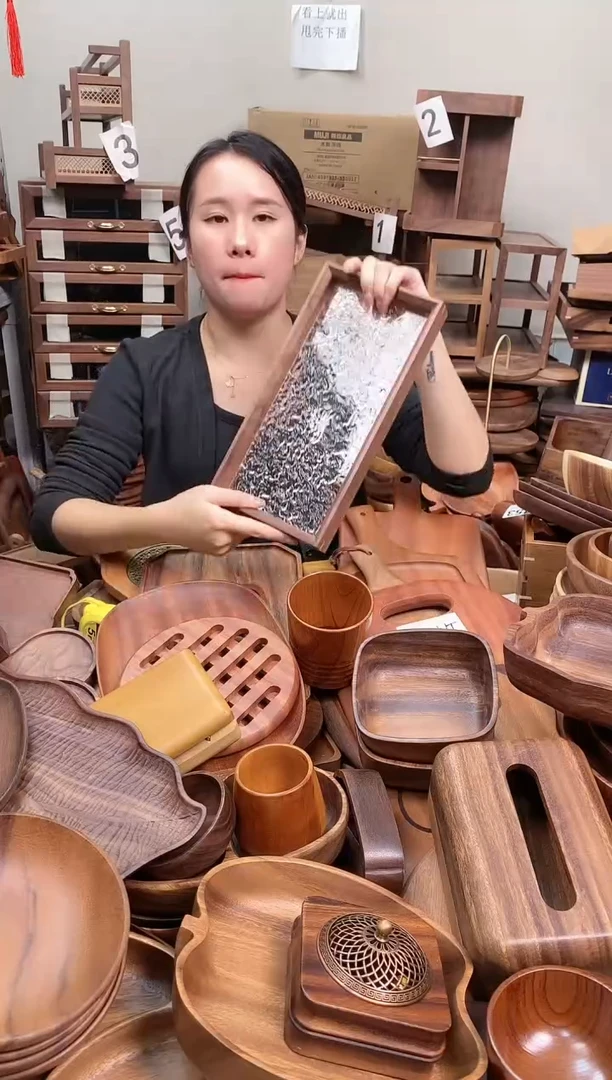 木 北美黑胡桃木岩石纹长方盘32*16*3.5cm