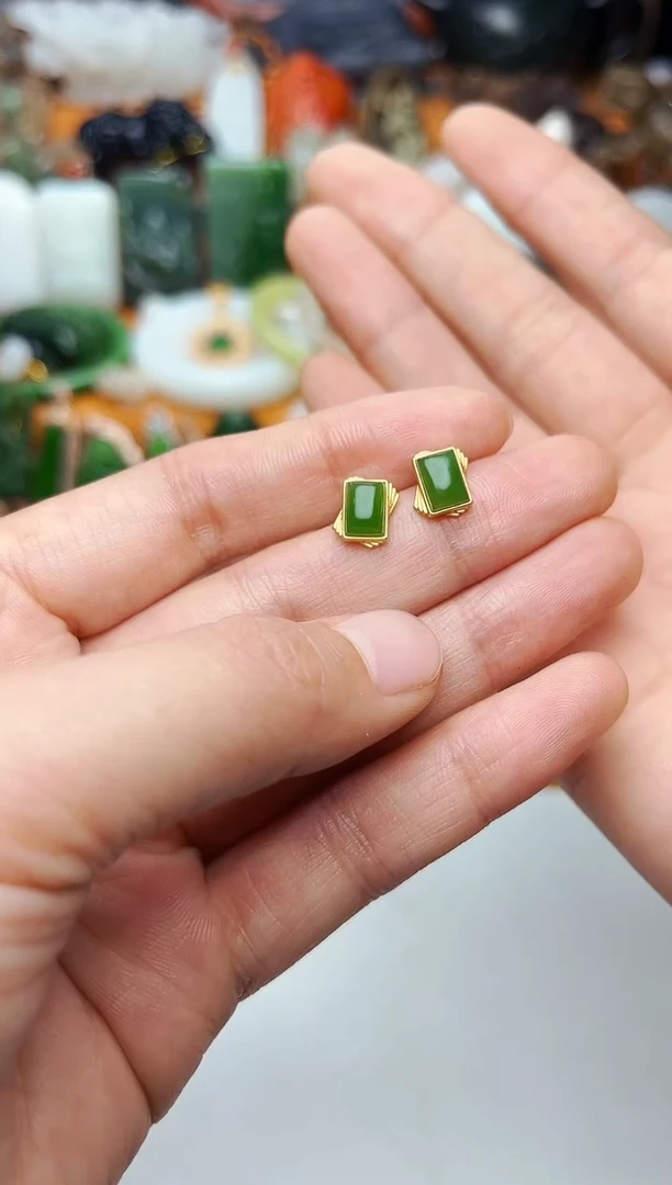 【闪购商品】和田玉耳饰银S925镶嵌耳饰