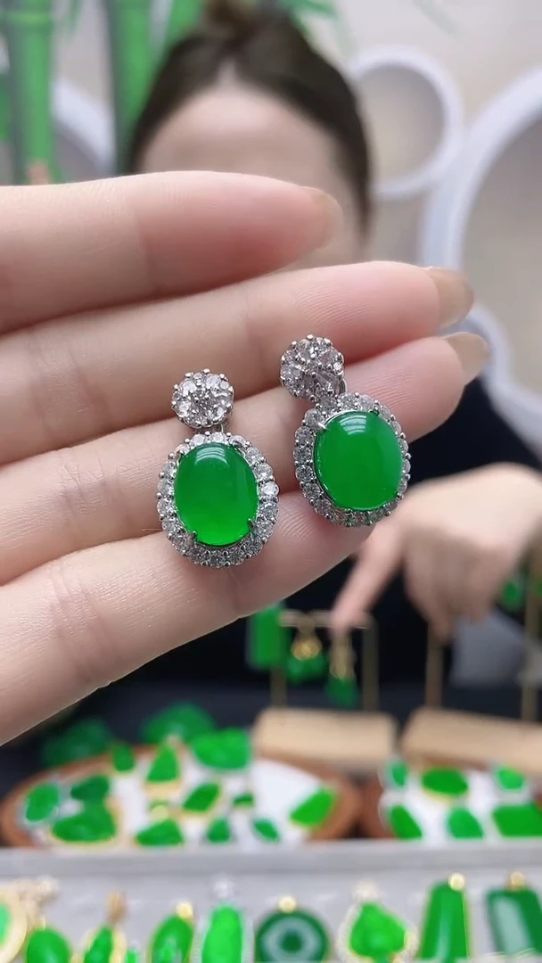 银S925镶嵌翡翠耳饰戴妃耳坠