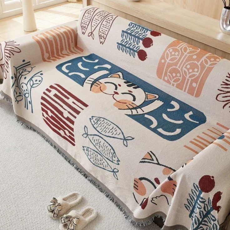 轻奢复古沙发巾--可爱猫咪90*180