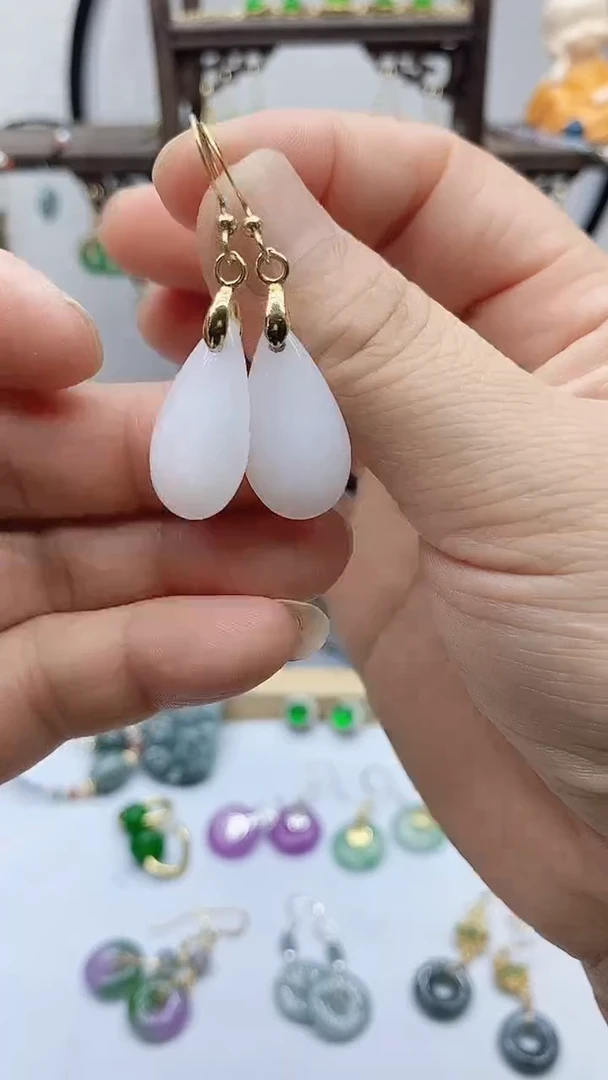 和田玉14K金镶嵌耳饰22