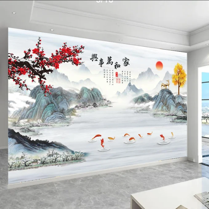 家和万事兴九鱼图电视背景墙卧室背景客厅背景沙发背景墙