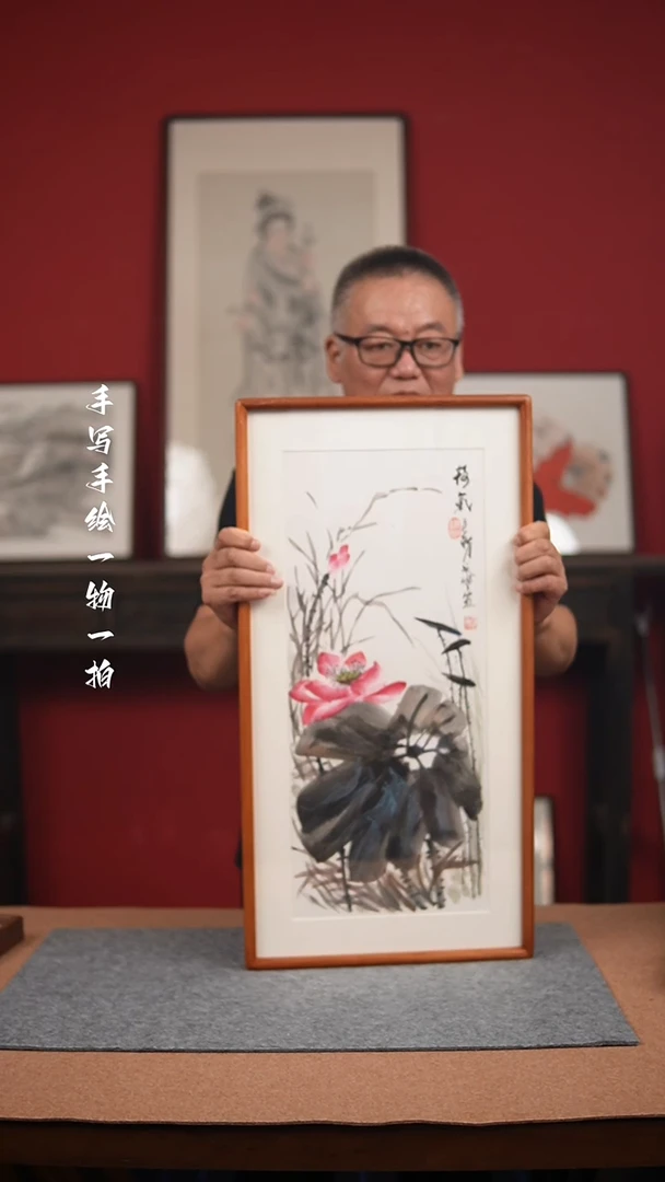国画手绘-36*69实木框花鸟