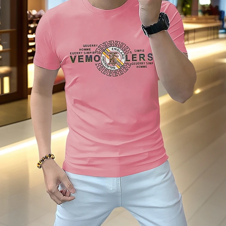 欧货夏季新款男士潮牌印花烫钻短袖T恤 个性潮流青年修身帅气上衣