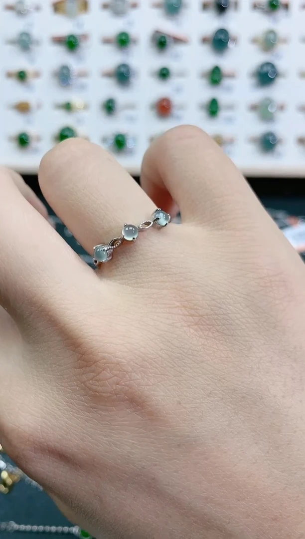 翡翠戒指银S925镶嵌天然翡翠