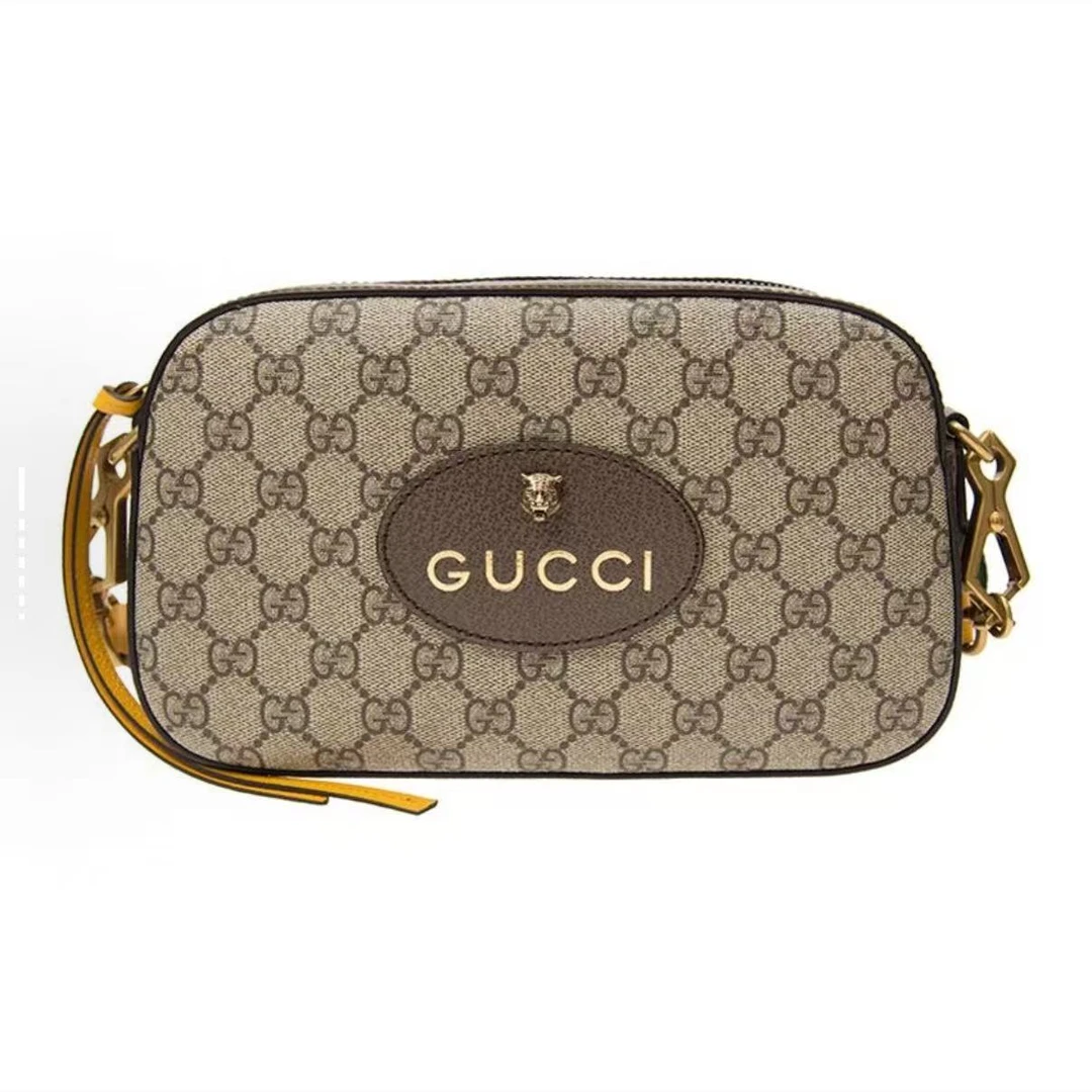99新 GUCCI/古驰 Vintage系列 经典老花满印 烫金虎头 相机包