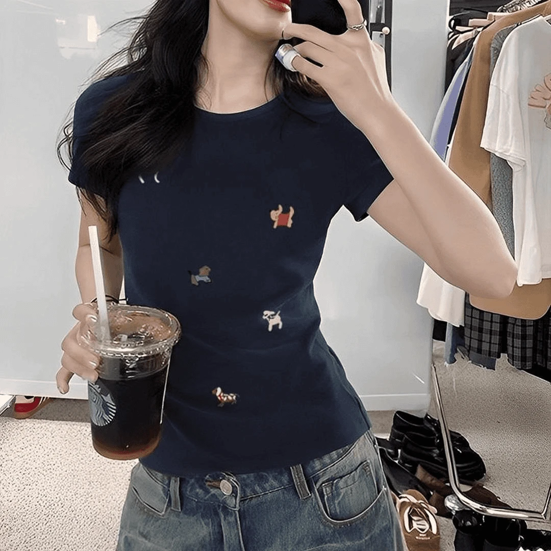 【现货+运费险补贴】夏季新款显瘦正肩短袖女T恤卡通设计感小众上衣