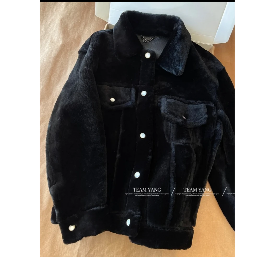Team Yang-24年秋冬款百分百澳洲进口羊毛皮毛一体皮革翻领外套