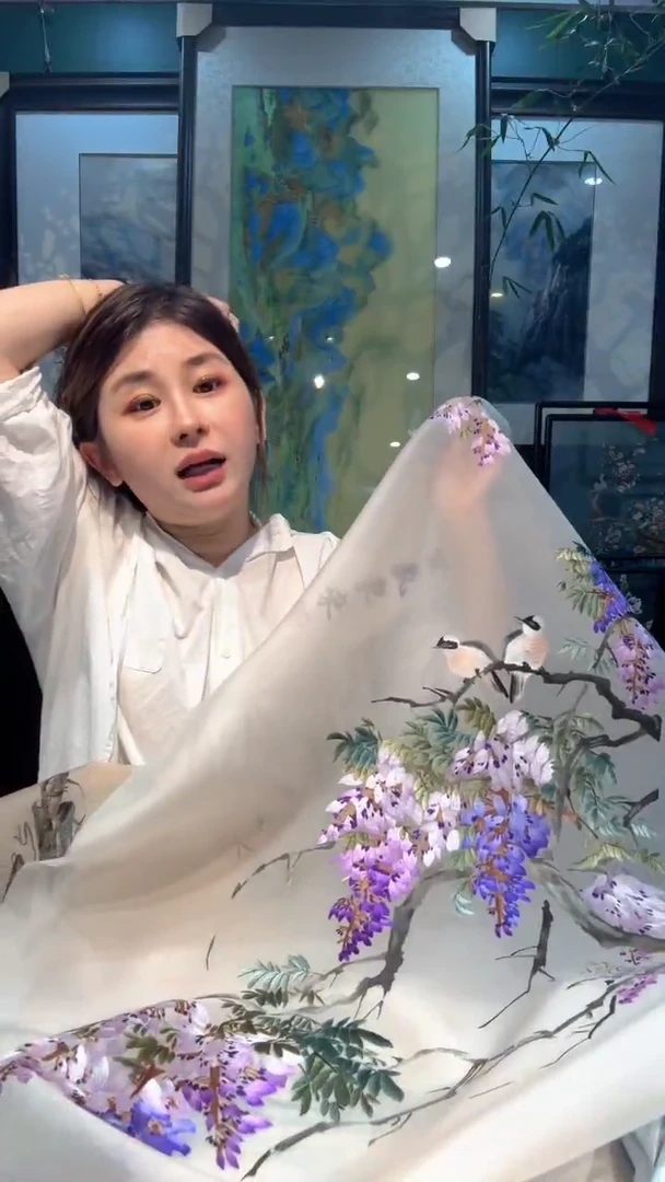 刺绣直****仪非遗苏绣手工刺绣紫藤花绣片