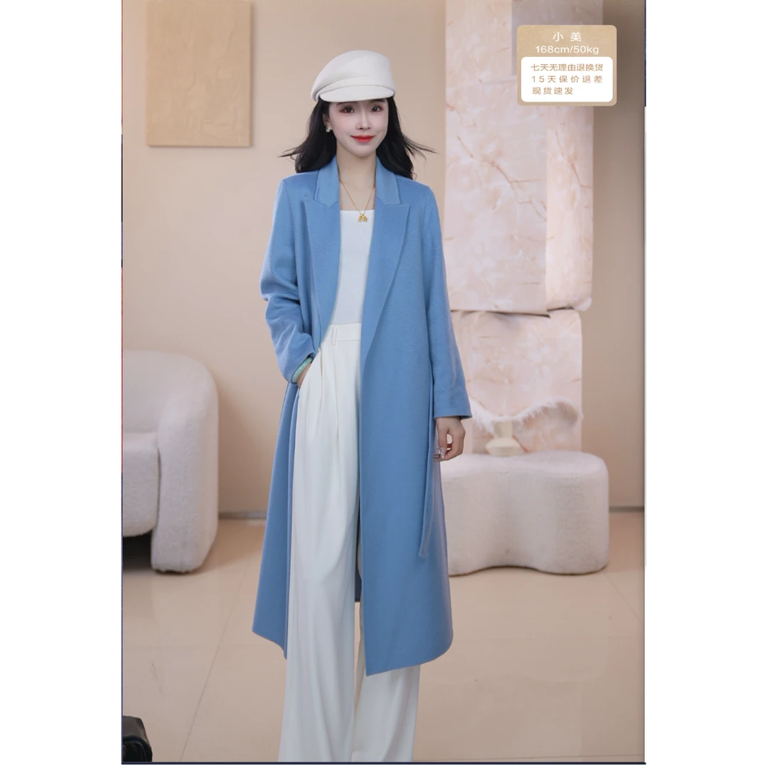 玖姿安娜蔻气场系带收腰驳领双面呢长大衣女冬JTDD72130