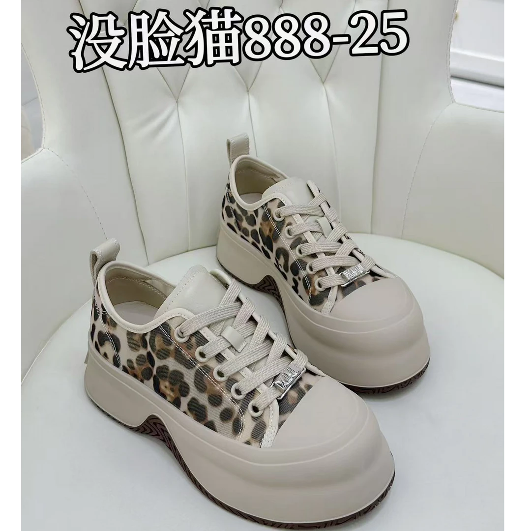 没脸猫2025春季真皮厚底系带时尚百搭低帮圆头小众休闲鞋888-25