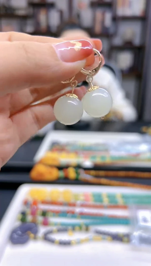 【闪购商品】和田玉（白玉）耳饰14K金镶嵌E611