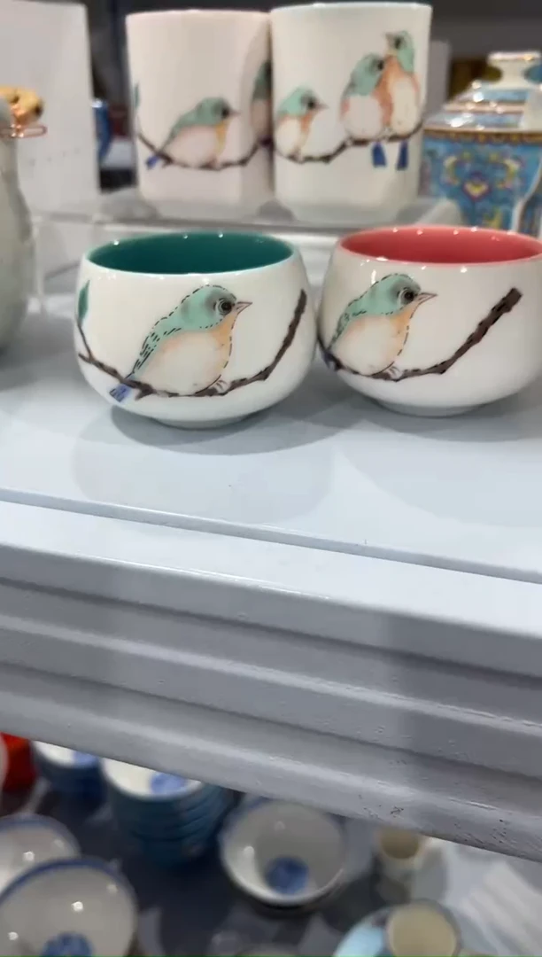 杯子骨瓷（简装）小鸟品茗杯一对