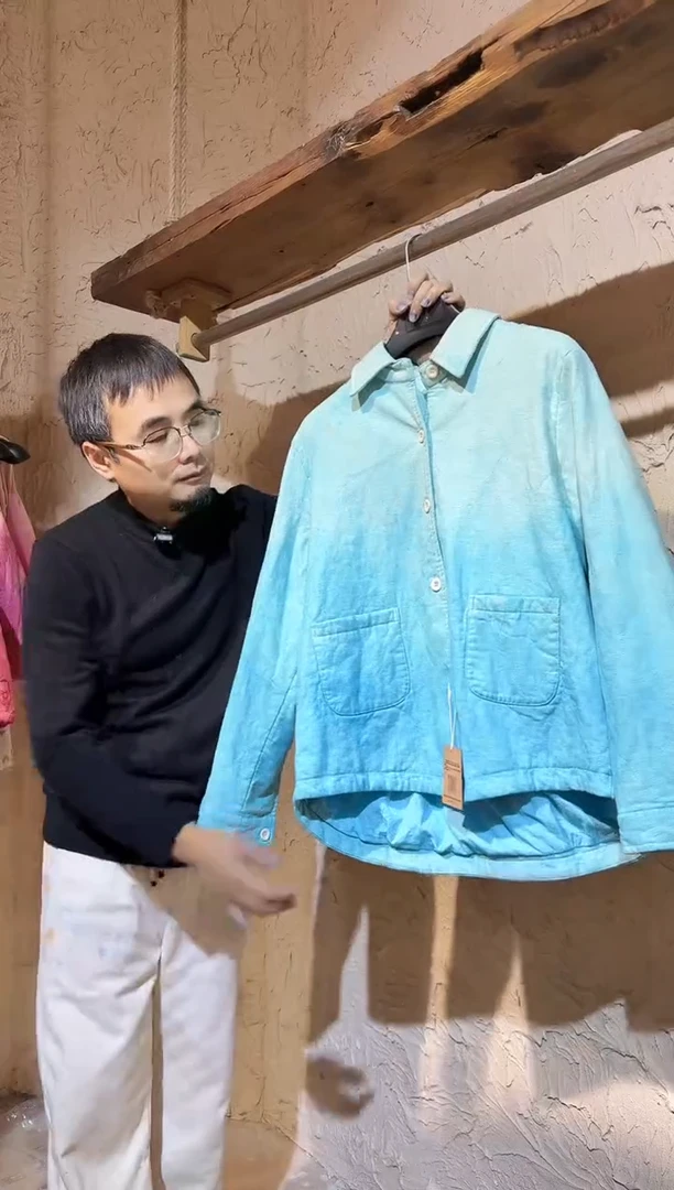 蓝染植物染衬衣棉服