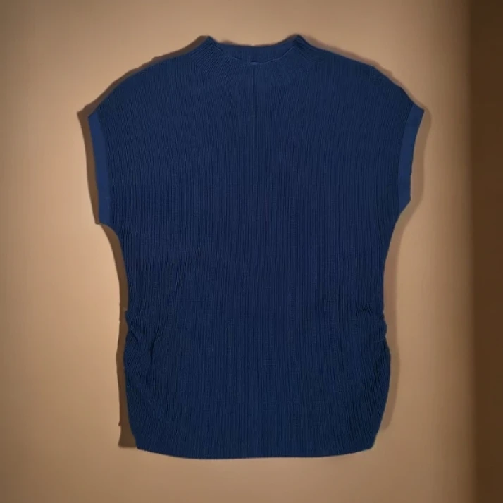 5521冰丝针织衫女2025夏季半高领收腰设计感小众修身内搭短袖上衣