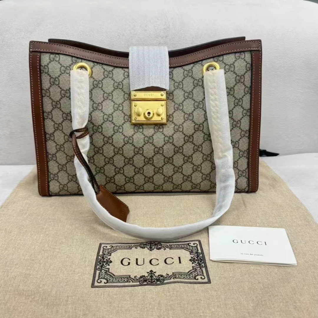 全新未使用 GUCCI/古驰 【赫奢名品】老花焦糖色大号Padlock系列