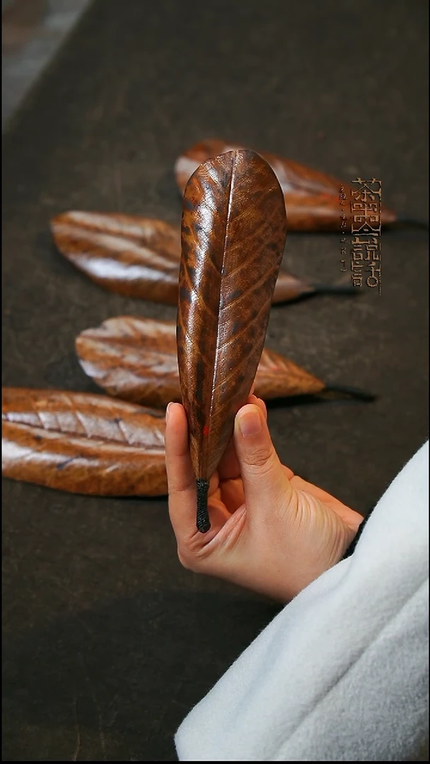 朱白老师玉兰叶脱胎大漆茶则2