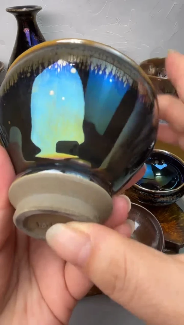 茶盏春申阁福利1只光影高足束口-底足磕碰